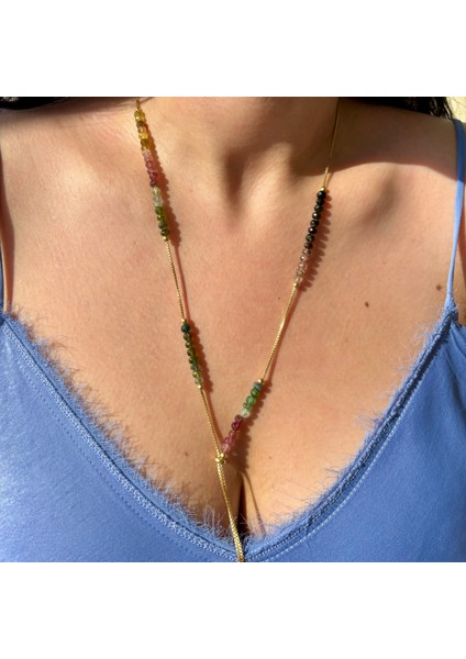 Orijinal Turmalin Gümüş Kolye Gold