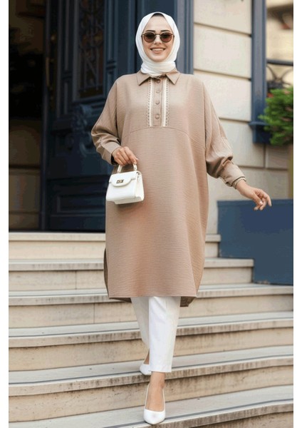 Düğmeli Camel Tesettür Tunik 663C indirimleri