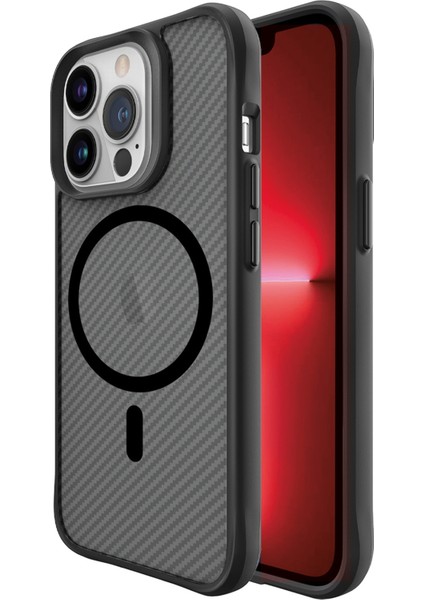 iPhone 13 Pro Max Carbon Fiber Force Magsafe Kılıf Anti-Şok Teknolojili Kamera ve Ekran Korumalı