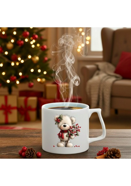 Yılbaşı Aşık Noel Ayıcığı Kupası Baskılı-Hediyelik Seramik Kupa Bardak