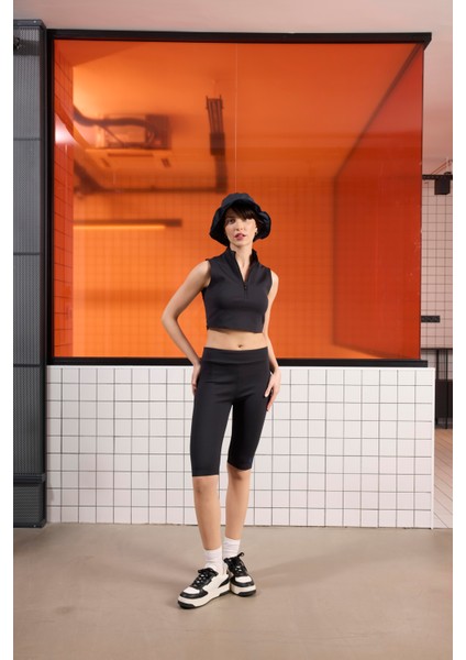 Kısa Biker Kadın Tayt