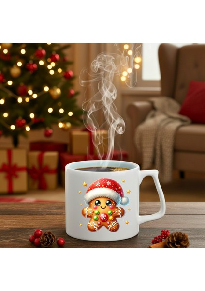 Yılbaşı Yıldızlı Neşeli Kurabiye Adam Baskılı-Hediyelik Seramik Kupa Bardak