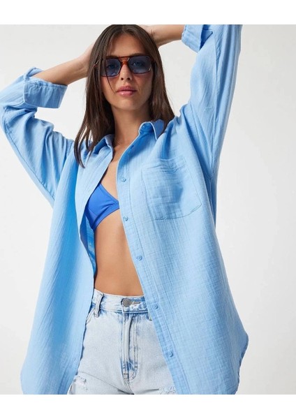 Tek Cepli Müslin Gömlek Mavi Pt modelleri