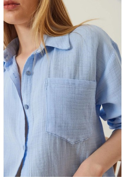 Tek Cepli Müslin Gömlek Mavi Pt fırsatları