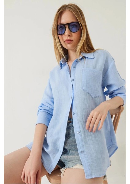 Tek Cepli Müslin Gömlek Mavi Pt indirimleri