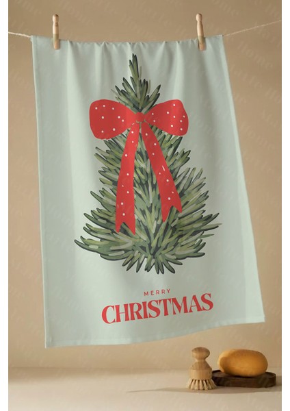 Yılbaşı & Christmas Desenli Tek Taraf Baskılı Mutfak Havlusu Kurulama Bezi 60X40 cm