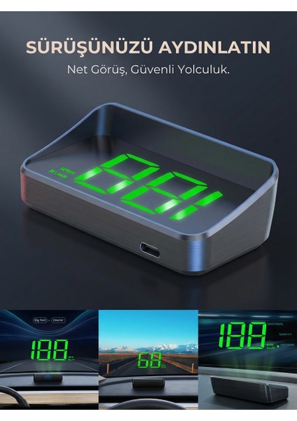 Araba Hud Hız Göstergesi Gps M2 Hd Head Up Display | Dijital Hız Ölçer, Ön Cam Projektör