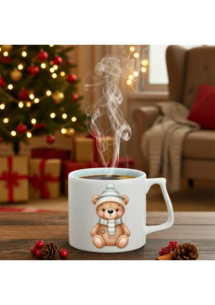 Yılbaşı Oturan Ayıcık Baskılı-Hediyelik Seramik Kupa Bardak