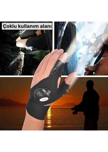 Parmaksız LED El Feneri Eldiveni Sağ El