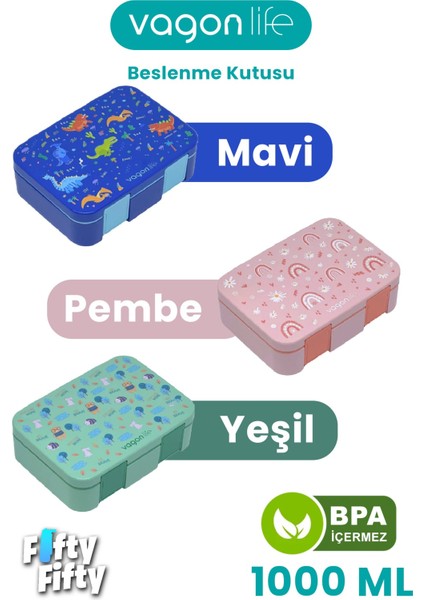 1000 ml Tek Kat Sızdırmaz,karışmaz Üç Bölmeli Taşıma Kulplu Çocuk Beslenme Kutusu -FFB092-1000 fırsatları