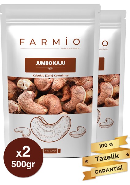Kabuklu (Zarlı) Jumbo Kaju - 1kg – Yağsız Kavrulmuş - Fırınlanmış - 2X500GR