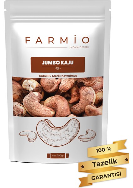 Kabuklu (Zarlı) Jumbo Kaju - 100GR – Yağsız Kavrulmuş - Fırınlanmış