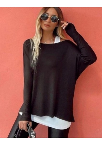 Cottonlab Kadın Uzun Kollu Tek Omuzdan Açık Çilek Bluz ve Viskon Atlet Ikili Takım modelleri