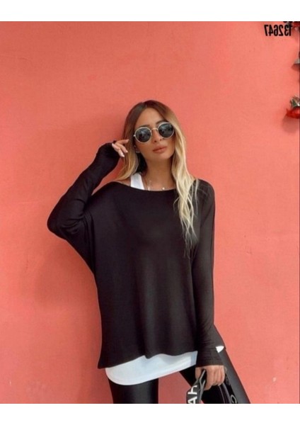 Cottonlab Kadın Uzun Kollu Tek Omuzdan Açık Çilek Bluz ve Viskon Atlet Ikili Takım fırsatları