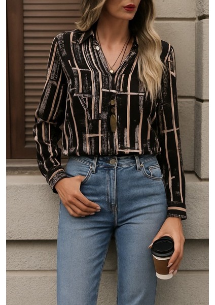 Cottonlab Kadın Uzun Kollu V Yakalı Desenli Dalgıç Bluz modelleri