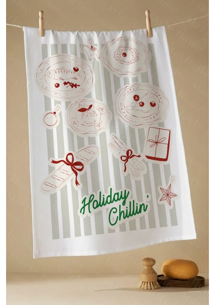 Yılbaşı & Christmas Desenli Tek Taraf Baskılı Mutfak Havlusu Kurulama Bezi 60X40 cm