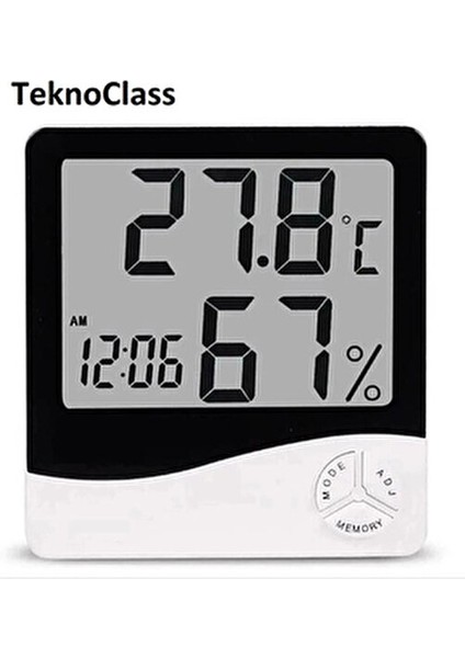 Duvara Asılabilen Saatli Sıcaklık ve Nem Ölçer Termometre Higrometre Çok Fonksiyonlu Kullanım