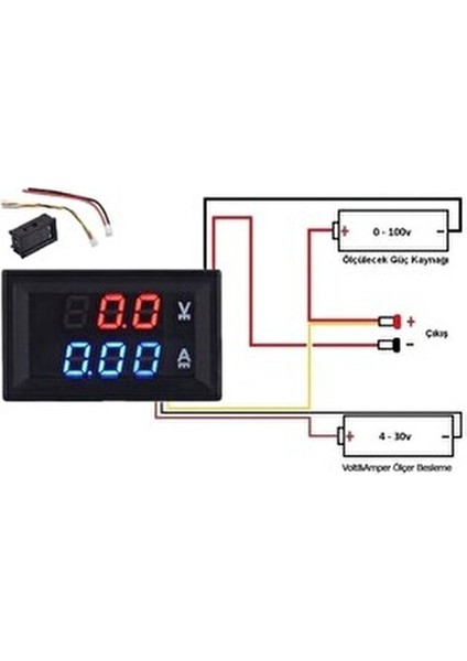 DC 0-100V 10A Dual Voltmetre Ampermetre Kırmızı-Mavi Ölçer Hobi ve Maker Projeleri İçin Uygun