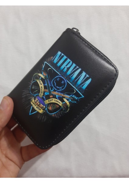 Owl Bag Nirvana Logo Siyah Desenli Tasarım Suni Deri Cüzdan