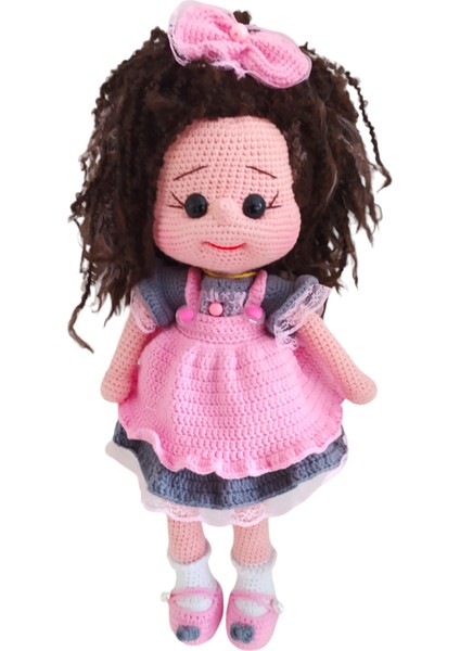 El Yapımı Gri Pembe Elbiseli Yasmin Bebek