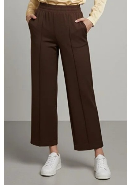 Bilek Boy Çimalı Beli Lastikli Cepli Scuba Pantolon- Acı Kahve fiyatları