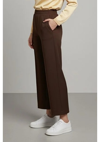 Bilek Boy Çimalı Beli Lastikli Cepli Scuba Pantolon- Acı Kahve modelleri
