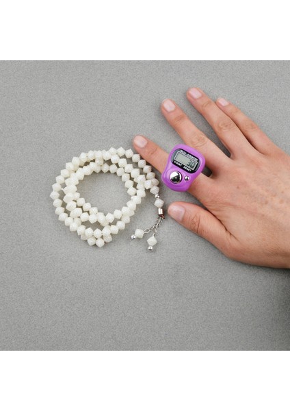 Zikirmatik Elektronik Tesbih ve Böğürtlen Desenli 99LUK Namaz Tesbih Seti -Lila modelleri