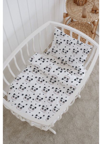 %100 Pamuklu Poplin Bebek Beşik Nevresim Seti 80X120 cm - Sevimli Panda