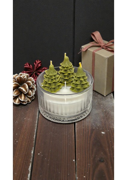 Minik Çam Dekorlu Yılbaşı Mumu