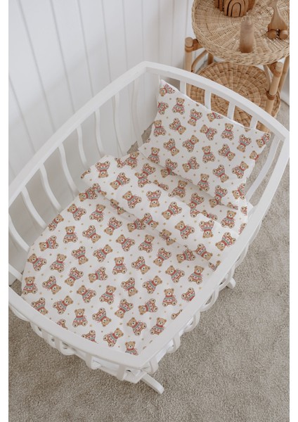 %100 Pamuklu Poplin Bebek Beşik Nevresim Seti 80X120 cm - Sevimli Kış Ayıları