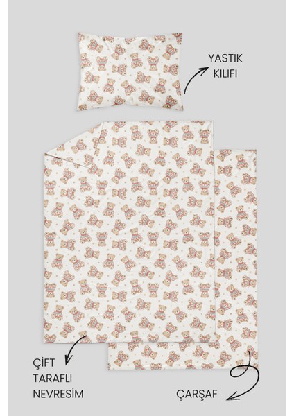 %100 Pamuklu Poplin Bebek Beşik Nevresim Seti 80X120 cm - Sevimli Kış Ayıları fırsatları