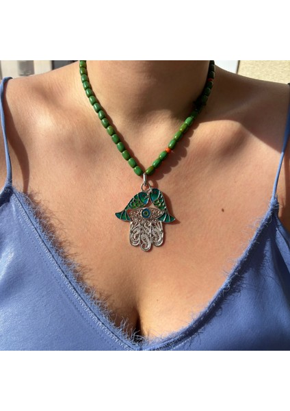 Özel Işçilik Mineli Telkâri Fatma Ana Firuze Kolye