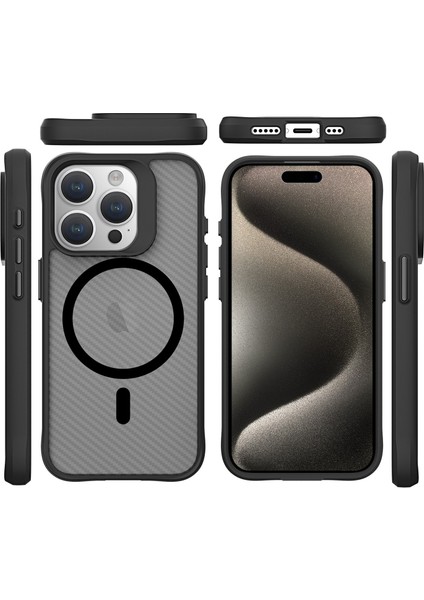 iPhone 15 Pro Carbon Fiber Force Magsafe Kılıf Anti-Şok Teknolojili Kamera ve Ekran Korumalı