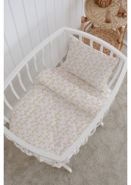 %100 Pamuklu Poplin Bebek Beşik Nevresim Seti 80X120 cm - Minik Çiçekler