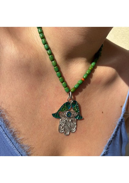 Özel Işçilik Mineli Telkâri Fatma Ana Firuze Kolye fiyatları