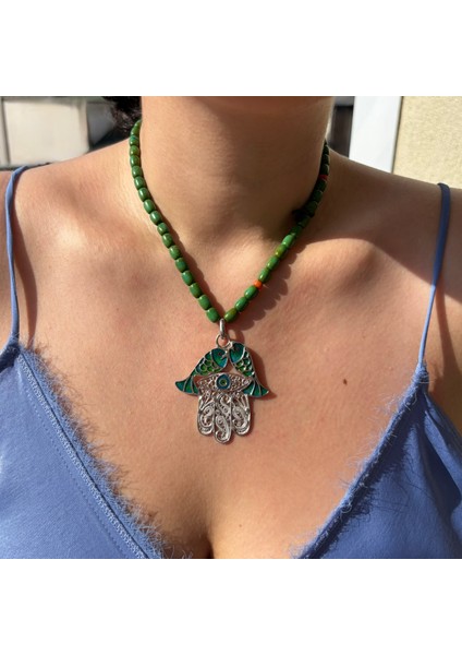 Özel Işçilik Mineli Telkâri Fatma Ana Firuze Kolye modelleri