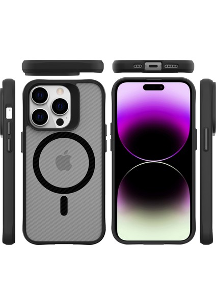 iPhone 14 Pro Max Carbon Fiber Force Magsafe Kılıf Anti-Şok Teknolojili Kamera ve Ekran Korumalı