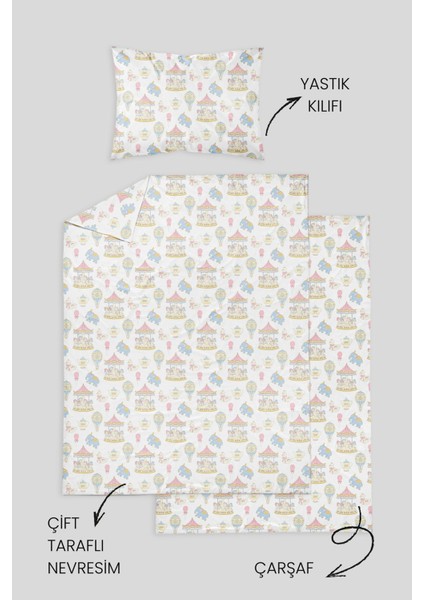 %100 Pamuklu Poplin Bebek Beşik Nevresim Seti 80X120 cm - Cute Carousel fırsatları