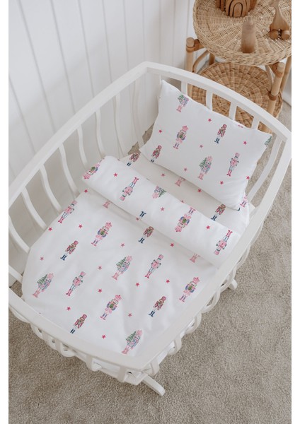 %100 Pamuklu Poplin Bebek Beşik Nevresim Seti 80X120 cm - Renkli Kurşun Asker