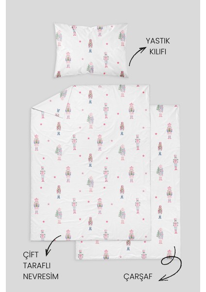 %100 Pamuklu Poplin Bebek Beşik Nevresim Seti 80X120 cm - Renkli Kurşun Asker fırsatları