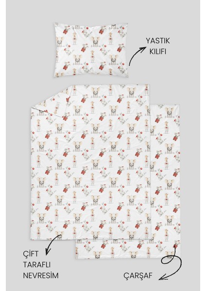 %100 Pamuklu Poplin Bebek Beşik Nevresim Seti 80X120 cm - Sevimli Kış Masalı fırsatları