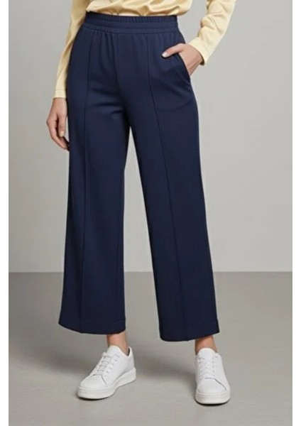 Bilek Boy Çimalı Beli Lastikli Cepli Scuba Pantolon- Lacivert fiyatları