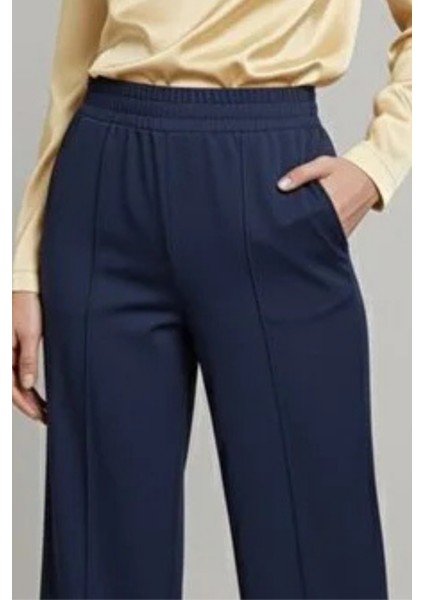 Bilek Boy Çimalı Beli Lastikli Cepli Scuba Pantolon- Lacivert modelleri