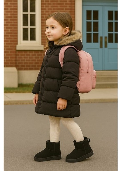 Çocuk Kız Bebek Siyah Ultra Mini Süet Bot Içi Kürklü Kışlık Taban Ug Bot