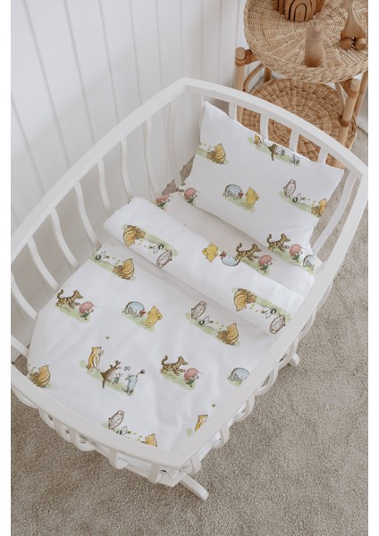 %100 Pamuklu Poplin Bebek Beşik Nevresim Seti 80X120 cm - Sevimli Orman Dostları