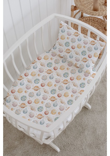 %100 Pamuklu Poplin Bebek Beşik Nevresim Seti 80X120 cm - Sevimli Uzay Macerası fiyatları