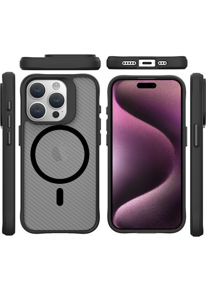 iPhone 15 Pro Max Carbon Fiber Force Magsafe Kılıf Anti-Şok Teknolojili Kamera ve Ekran Korumalı