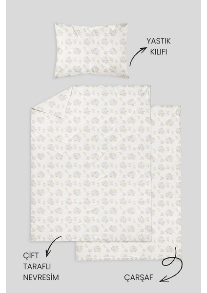 %100 Pamuklu Poplin Bebek Beşik Nevresim Seti 80X120 cm - Pastel Bahar Çiçekleri fırsatları