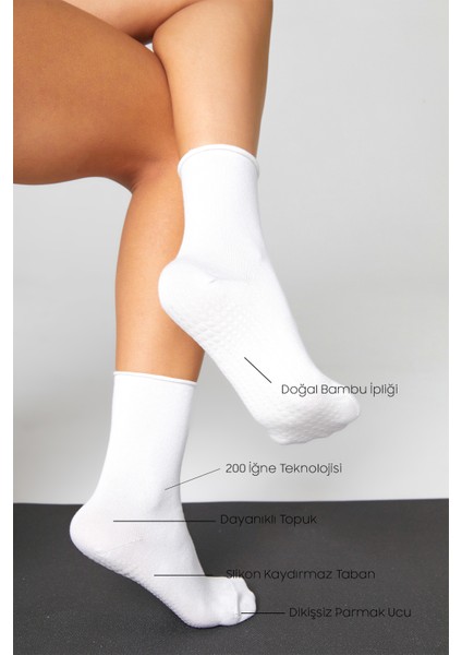 Bambu Kaydırmaz Taban Silikon Baskı Umre Tavaf Umre Hamile Yoga Beyaz Lastiksiz Çorap 3'lü fiyatları