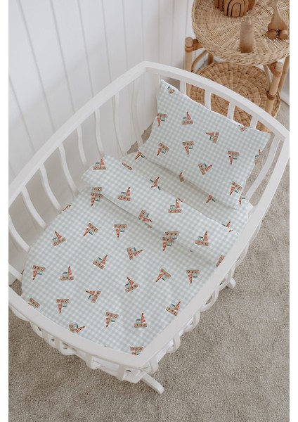 %100 Pamuklu Poplin Bebek Beşik Nevresim Seti 80X120 cm - Pötikare Yelkenliler